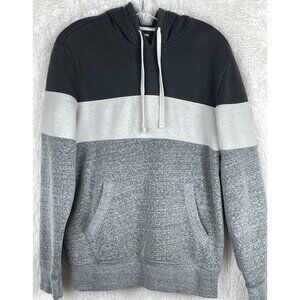 Sonoma Mens Medium Pullover Gray White Striped Hoodie Front Pouch Pocket